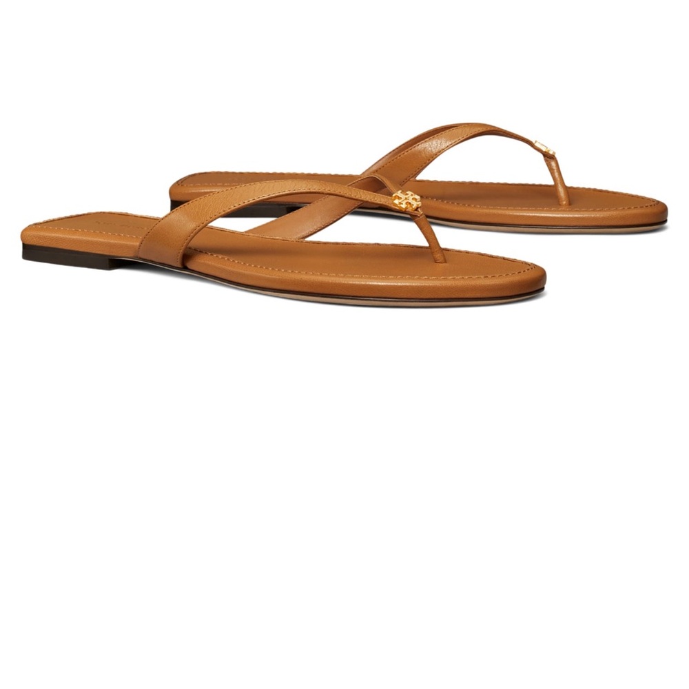 Tory Burch Tan Capri Leather Flip Flop Size 10.5M NIB - Picture 2 of 4
